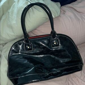 Vintage Women's Queen by Queen Latifa Black Faux Leather Red Lining Handbag